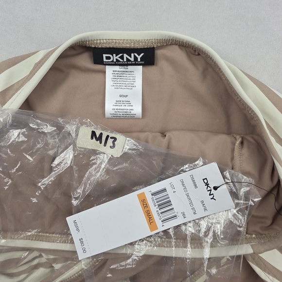 NWT DKNY Draped Skirted Striped Swim Bottom Bikini Skort Skirt Size Small - Picture 4 of 4